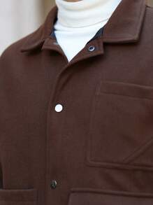 Manfinity Homme 男士休闲多口袋纯色夹克，适合秋冬季节。外出朋友保暖外套，适合朋友、丈夫、男朋友的礼物 - 咖啡棕 - 查看 4