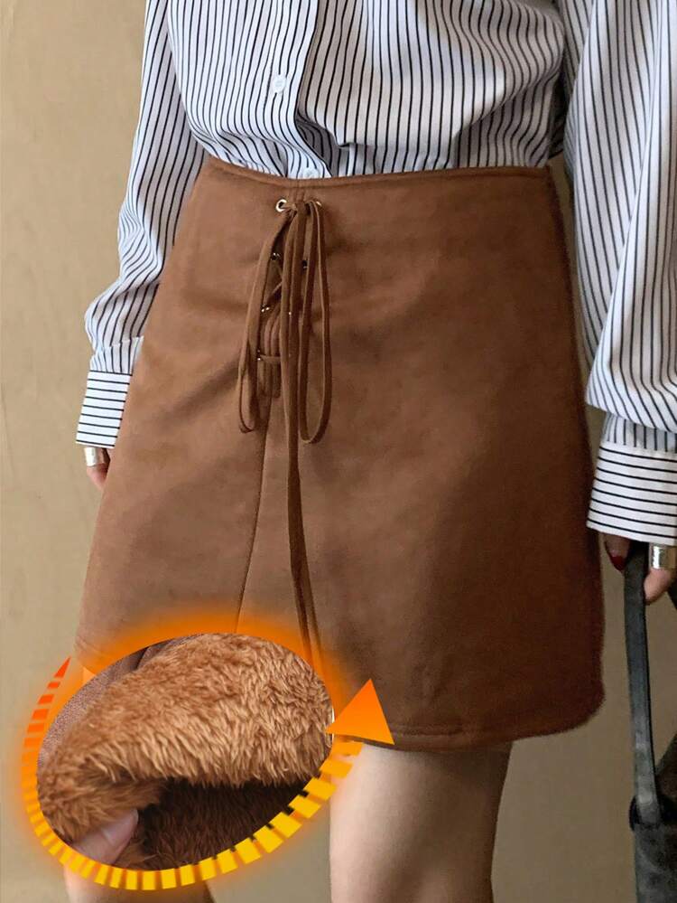 Women's Casual Solid Color Thickened Skirt, Autumn/Winter,Thermal Lined Low Rise