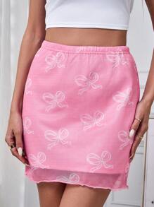 INAWLY Women's Summer Casual Bow Print A-Line Skirt - Pink - View 3