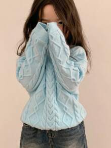 DAZY Young Girls Round Neck Sweater, Fall - Blue - View 5