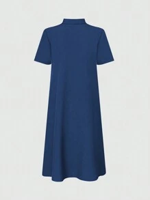 SHEIN Unity Váy ngắn tay mùa hè màu đơn giản thường ngày dành cho nữ - Xanh đậm - Xem 2