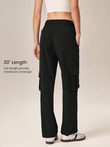 GLOWMODE 30'' VitalSwift Straight-Leg Drawstring Waist Cargo Pants With Side Pockets Daily Casual - Black - View 3