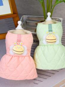 PETSIN Pink Bee Design Cute Flannel Warm Pullover Dress For Pets, Suitable For Autumn/Winter - Pink - View 2
