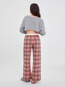 Easelle Pantalones rectos informales con bolsillos y estampado a cuadros en rosa y blanco