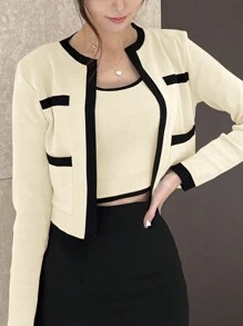 DAZY 2pcs Women Apricot Cardigan Set, Spring/Summer/Autumn,Back To School Clothes,Fall Women Clothes - Apricot - View 1