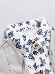 Souflis Souflis Baby Boy 2pcs Floral Printed Shirt-Style Jacket & Pants Set, Casual Outfit Suitable For Spring/Autumn - Grey - View 3