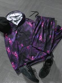 Manfinity LEGND Men All-Over Print Hoodie And Drawstring Sweatpants Set - Multicolor - View 3
