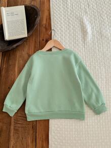 SHEIN Young Girls' Christmas Graphic Print Casual Everyday Cozy Knit Long Sleeve Crew Neck Thick Sweatshirt, Suitable For Autumn/Winter - Mint Green - View 4