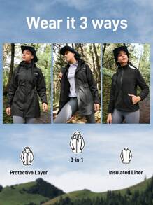 In My Nature 1pc Women Solid Color Drawstring Hooded Jacket With Pockets, Outdoor Sports Usewinter Women Tops Keep Warm - Black - View 2