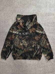 SHEIN EZwear Áo hoodie in họa tiết cổ điển Branch Camouflage thời trang đường phố hợp thời trang, phù hợp cho mùa thu/đông - trắng - Xem 5