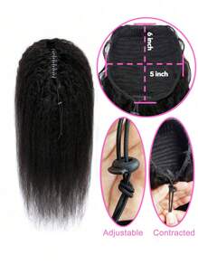 1pc Claw Clip Kinky Straight Ponytail Human Hair Extension Natural Black Color Extensions For Women Daily Use Easy To Wear Natural Black Color Hair Extensions - Natural Black - View 6