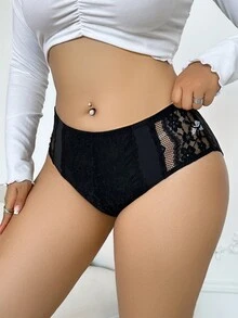 1 quần lót ren vá cỡ lớn thanh lịch - màu đen - Xem 3