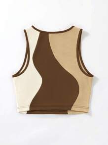 Flirla Casual Color Block Spliced Slim Fit Crop Camisole Graphic Tees Women Tops