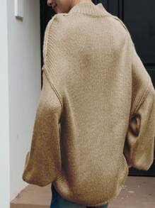 INAWLY Women's Solid Color Button-Front Casual Long Sleeve Cardigan Fall Cloth For Women - Khaki - View 2