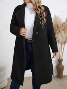 Plus Size Casual Solid Color Lapel Jacket, Autumn/Winter