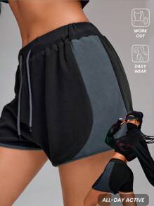 Innovista Pantaloni scurți sport confortabili din fleece, în culori contrastante, cu șnur, cu colanți încorporați, anti-iritație 2 în 1, cu interior elastic, îmbrăcăminte sportivă în strat dublu, haine de antrenament zilnice, sport, yoga, pilates, HIIT, antrenament, îmbrăcăminte sport, toamnă, motociclism, confort, mișcare, cardio, box, ciclism, cross fit, paddleboard, exerciții în aer liber, TT sănătos, viral, IG, Reel Ready, FYP, INSTA