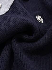 DAZY Women Color Block Turndown Collar Pullover Long Sleeve Knitted Sweater