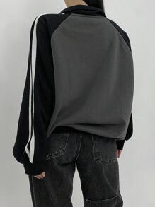 DAZY Chaqueta casual de manga larga con rayas laterales y estampado de letras a contraste, de otoño