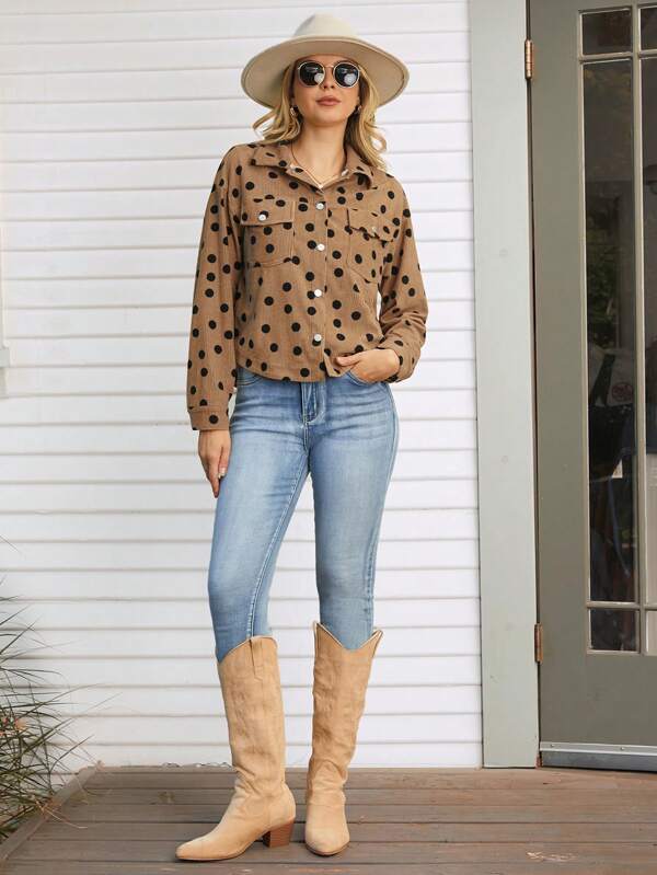 SHEIN LUNE Chaqueta de otoño para mujer de pana con estampado de lunares, para otoño/invierno