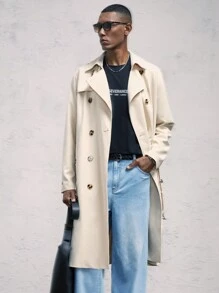 AKNOTIC Business Casual Abrigo casual largo y holgado para hombre, con cuello vuelto y manga larga, para otoño e invierno - Albaricoque - Ver 2