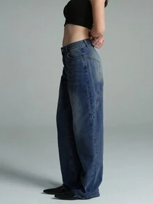 Quần Jeans Denim Phong Cách Cổ Điển Cho Nữ, Mùa Xuân Và Mùa Hè - Màu xanh lam - Xem 2