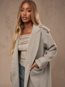 MISSGUIDED Designer Wool Winter Coat Long Maxi Length Sophisticated Outerwear With Shoulder Straps Office Professional Business Formal Luxury Classic Fall