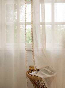 1pc Natural Color Linen Gauze Tassel Valance Curtain, With Rod Pocket Top, Bohemian Lace Trim, Suitable For Bedroom, Living Room, Balcony, Bay Window Decor,Fall Decor,Autumn Decor,Room Decor