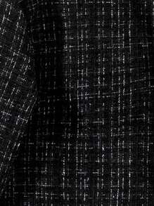 SHEIN Young Girls Shiny Jacquard Fabric Elegant Charming Commuter All-Match Short Jacket, Comfortable Lining & Fashion Mesh Fabric, Autumn/Winter - Black - View 6