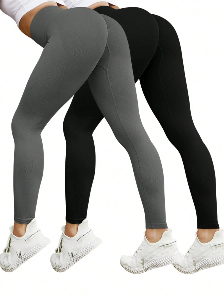 纯色修身运动紧身裤，休闲日常穿着