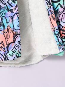 SHEIN Tween Girls All-Over Print Thermal Lined Hooded Winter Jacket - Mint Green - View 5