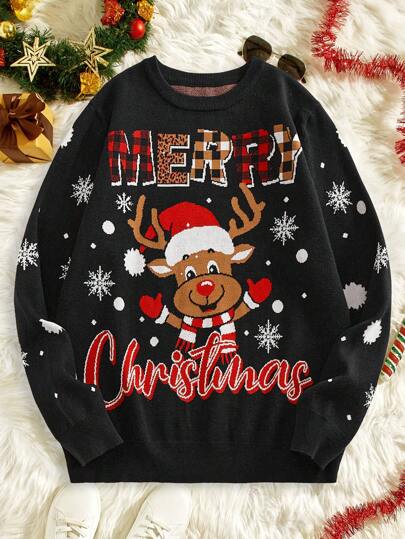 Manfinity VCAY 1pc Men's Knit Fitted Casual Crew Neck Long Sleeve Graphic Colorful Sweater, Suitable For Christmas, Party, Husband