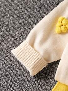 SHEIN Baby Girl 3D Grape Decor Long Sleeve Cardigan And Knit Pleated Skirt 2Pcs Set, Autumn - Yellow - View 3