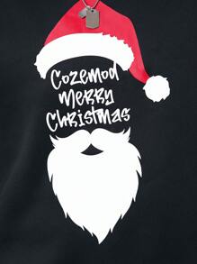 EASEVO Plus Size Men's Santa Claus Christmas Hat & Letter Print Crew Neck Long Sleeve Pullover Sweatshirt