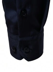 Calvornis Plain Front Button Up Long Sleeve Casual Top, Minimalist Design, For Everyday Wear, Navy Blue Dress Shirt Men, Royal Blue Dress Shirt Men, Business Casual Men Shirt, Fall - Navy Blue - View 3