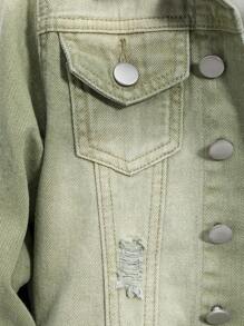 Young Boy Medium Washed Distressed Blue Camouflage Panel Denim Jacket - Army Green - View 4