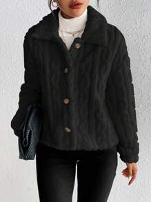 SHEIN Frenchy Women's Solid Color Front Button Long Sleeve Simplistic Jacket, Casual Everyday Wear