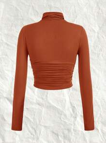 SHEIN EZwear 1 件女式加大码南瓜色针织高领长袖打底保暖 T 恤