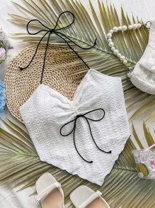 Soleia 1 pièce Débardeur blanc tricoté à encolure ras-du-cou pour femme, pour les vacances