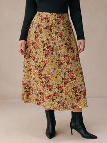 SHEIN Frenchy 大码花卉印花 A 字裙，休闲日常穿着