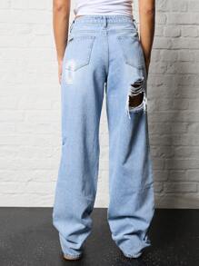 SUMWON WOMEN Distressed Baggy Mom Denim Jeans With Number Graphic Print - Blue - View 2