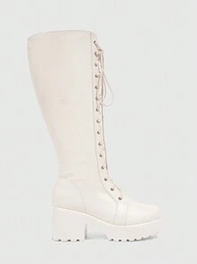 CUCCOO GRLICON Women's Chunky Heel Over-The-Knee Boots, Y2K Punk Style, Suitable For Halloween, Christmas, Party Outfits - White - View 3