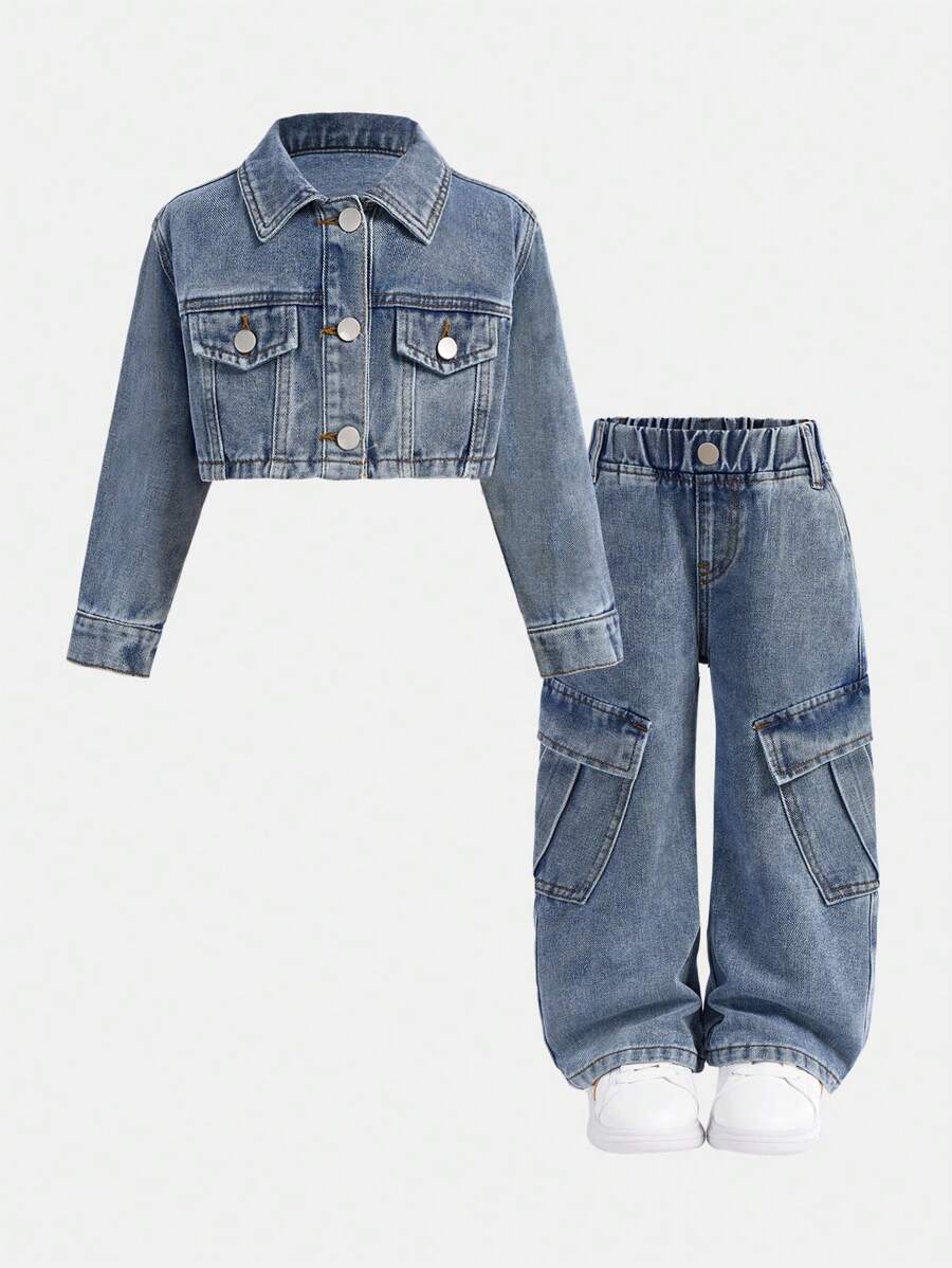 Jean Décontracté Pour Fille - Taille élastique, Jambe Large - Denim Coton, Lavable Machine - Pour Enfants Et Jeunes Filles - 7