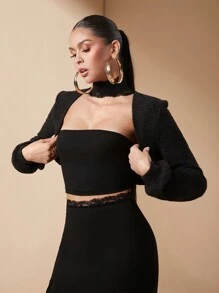 Lumalex Fall Winter Thanksgiving Outfit New Years Thanksgiving Rave Festival Outfits Formal Prom New Years Eve Outfit Maxi Fluffy Neck Wrap Long Sleeve Blouse For Holiday Glossy Banquet Dinner Elegant Gorgeous Women