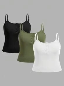 Flirla Camiseta sin mangas casual de mujer talla grande con botones y costillas
