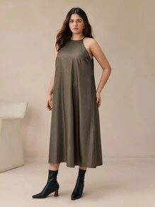 BizChic 大码女式纯色优雅吊带无袖夏季连衣裙 - 綠色 - 查看 5