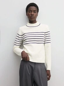 BizChic 圣诞白色条纹毛衣、时尚通勤上衣、感恩节优雅假日女装， - 彩色 - 查看 5