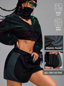 Innovista Pantaloni scurți sport confortabili din fleece, în culori contrastante, cu șnur, cu colanți încorporați, anti-iritație 2 în 1, cu interior elastic, îmbrăcăminte sportivă în strat dublu, haine de antrenament zilnice, sport, yoga, pilates, HIIT, antrenament, îmbrăcăminte sport, toamnă, motociclism, confort, mișcare, cardio, box, ciclism, cross fit, paddleboard, exerciții în aer liber, TT sănătos, viral, IG, Reel Ready, FYP, INSTA