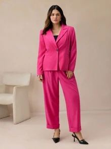 BizChic Conjunto de Terno Executivo Plus Size, Conjunto de Roupa Profissional para Trabalho - Pink - Visão 4