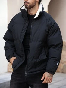 Manfinity Homme Men's Solid Color Raglan Sleeve Casual Loose Padded Coat, For Winter,Plush Fleece For Warmth