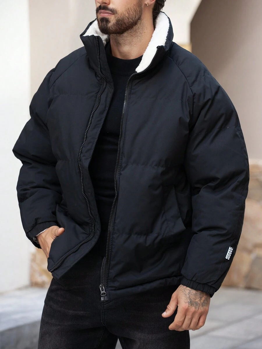 Manfinity Homme Men's Solid Color Raglan Sleeve Casual Loose Padded Coat, For Winter,Plush Fleece For Warmth